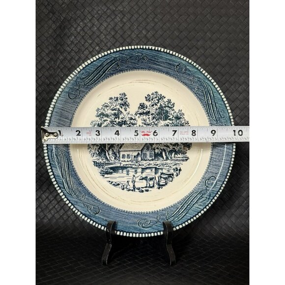 Old Homestead in Winter Pie Plate Royal China Green 10 Currier & Ives Blue Set 2 - Picture 2 of 10